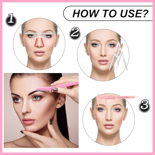 Weewooday 6 Pieces Tattoo Eyebrows Rulers 3 Point Positioning Ruler Mini Caliper Double Scale Vernier Calipers Eyebrow Caliper Microblading Ruler Measuring Tool with Eyebrow Shaver(Pink)