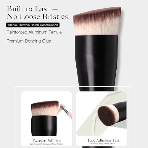JoMay Flat Top Kabuki Foundation Brush for Liquid Makeup ? Vegan Makeup Brush for Liquid, Cream & Powder ? Dense, Soft Bristles for Flawless, Streak-Free Finish ? Black