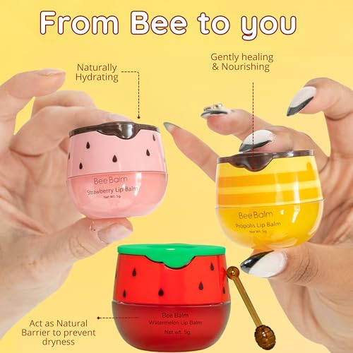 Original My Bee Balm Lip Balm ? Hydrating Lip Care with Watermelon, Strawberry & Honey Pot ? Moisturizing Balm for Dry, Chapped & Cracked Lips with Propolis, Honey & Vitamin E