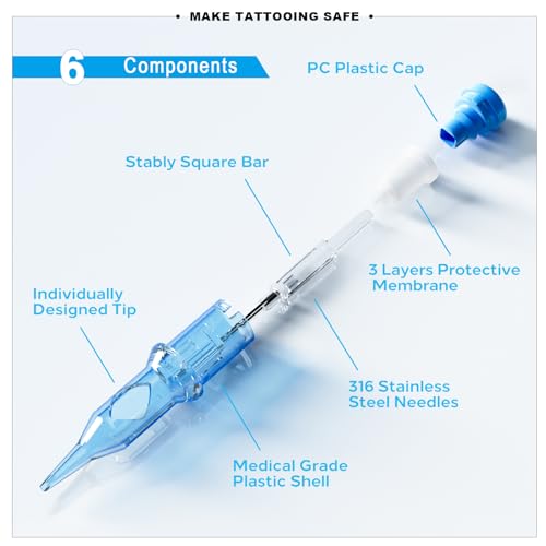 Emalla ELIOT Tattoo Cartridge Needles, 20Pcs Premium Tattoo Needles #10 Standard Round Liner Tattoo Cartridges 1005RLL Tattoo Needles Diameter 0.30mm Long Taper 5.0mm for Machine Tattoo Supplies
