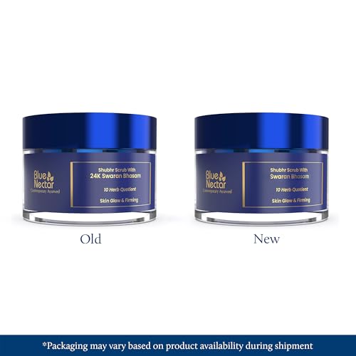 Blue Nectar Gold Face Scrub for Glowing Skin | Cleanser & Exfoliating Scrub with Aloe Vera, Walnut & Kumkumadi for Men & Women | Ayurvedic Tan Removal (12 Herbs, 1.7 Oz)