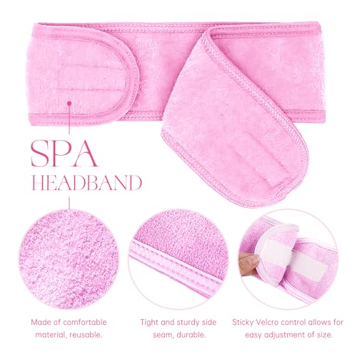 30 Pack Spa Headband Bulk Spa Facial Headband Adjustable Skincare Head Wrap with Non Slip Tape for Washing Face Makeup Shower Sport Facial Mask Yoga,Pink
