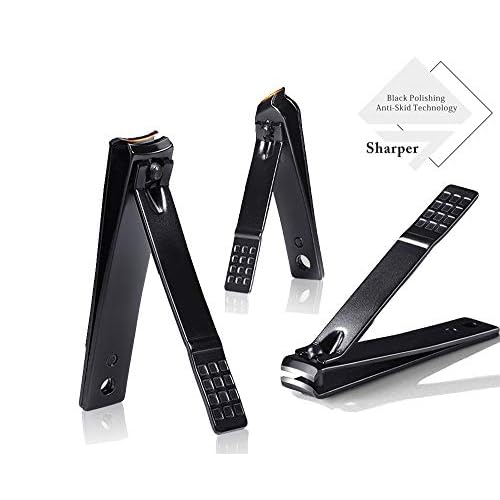 Professional Stainless Steel Nail Clipper Travel & Grooming Kit Nail Tools Manicure & Pedicure Set of 15pcs with Luxurious Case (Black/Yellow)