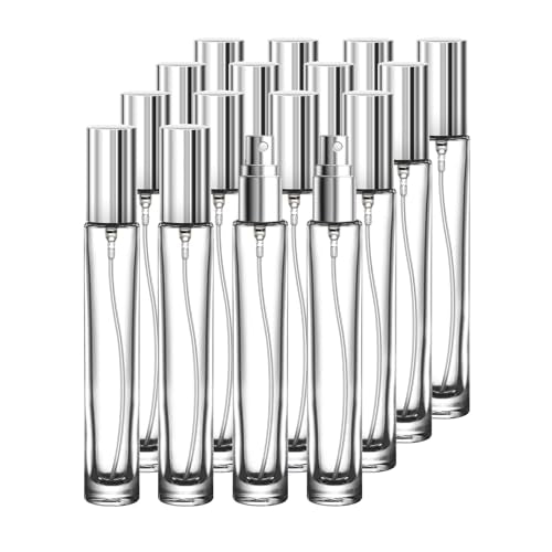 Travel Perfume Bottle Refillable, 16pcs 10ML Mini Glass Perfume Containers with Funnel and Label, Empty Portable Leak-proof Fragrance Bottles Spray Atomizer Pump Bottle Kit for Toiletries