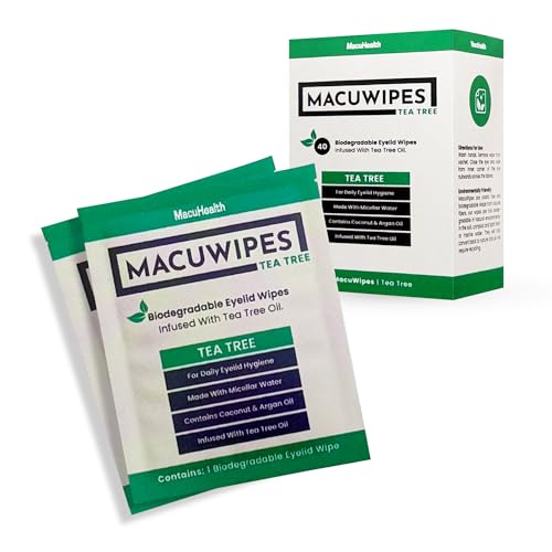 MacuHealth MacuWipes Tea Tree - Pre-Moistened Eyelid Wipes for Dry Eyes, Blepharitis & Sore Eyes, Eye Makeup Remover, Rinse-Free Formula with Tea Tree & Coconut Oil, Individually Wrapped - 40 Count