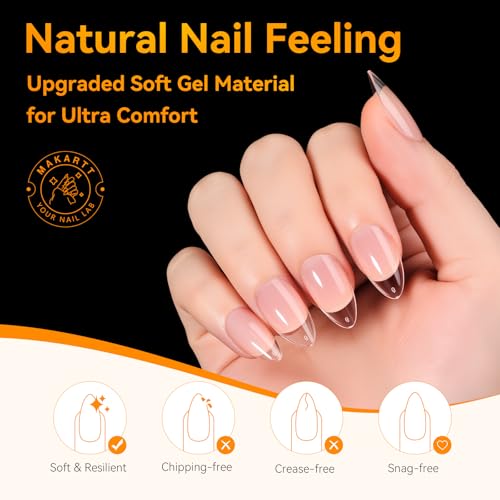 Makartt Nail Tips: Short Almond Full Cover Fake Nails 510pcs, 15 Sizes Soft Gel Half Matte Pre-shape Soak Off for Press on Nails DIY for Extension No Crease Acrylic Nail Manicure DIY Salon Home