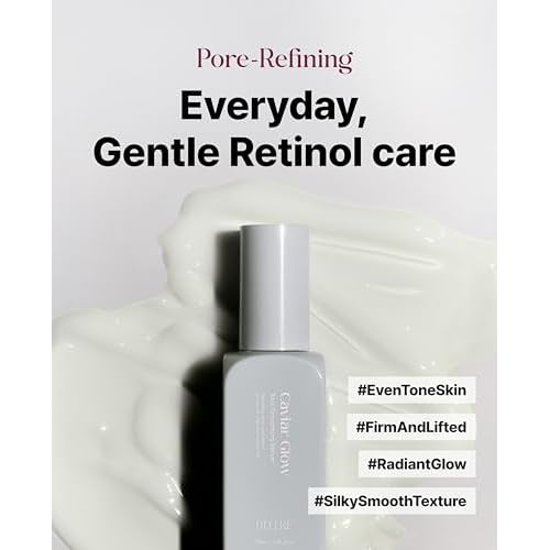 Delere Caviar Glow Smoothing Serum | Caviar Collagen with Niacinamide and Retinol for Face | Korean Serum for Glowing Skin and Radiant Glass Skin, 1.7oz