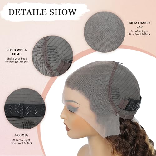 30 Inch Honey Blonde Lace Front Wigs Human Hair 13x6 Highlight Ombre Deep Wave Lace Front Wig Human Hair 4/27 Glueless Deep Wave Human Hair Wigs Pre Plucked with Baby Hair for Women