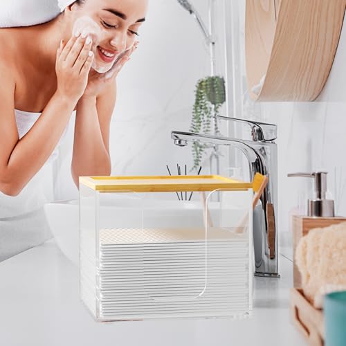 VITVITI Disposable Face Towel Holder Box, Acrylic Facial Towel Container for XL Clean Skin Club, Large Disposable Face Towels Storage with Bamboo Lid, for Bathroom, Vanity Makeup, Clear