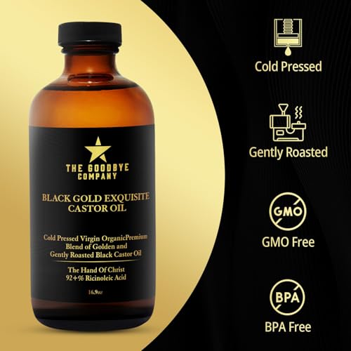 The Goodbye Company 100% Pure Organic Jamaican Black Castor Oil - Premium Cold-Pressed for Hair Growth, Skin Moisturizing, Eyelashes & Eyebrows - 16.9oz
