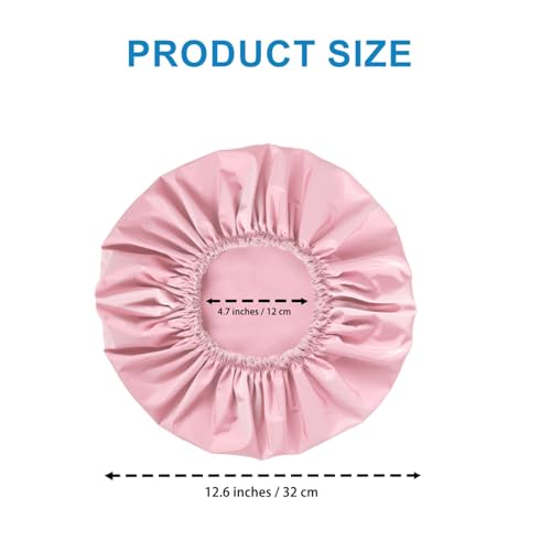 Shower Cap for Women, Double Layer Waterproof Bath Cap, Reusable Hair Protector, Large Waterproof Shower Bonnet Washable Elastic Band Bath Hair Hat for Long Hair, Braids£¬ - Pink