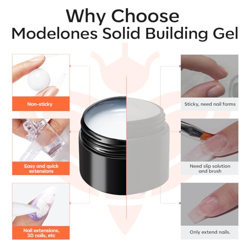 modelones 3D Sculpting Gel, Milky White Solid Nail Builder Hard Gel for Nail Art Molding & Extensions for Chrome Powder, Nails Glitter Polish Home DIY Manicure, U V Lamp Needed