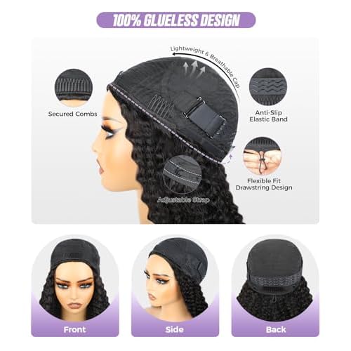 OQ Hair Water Wave Half Wig Human Hair Adjustable Drawstring 180% Density 3 In 1 Beginner Friendly Glueless Wear and Go Half Human Hair Wig for Women 22 Inch