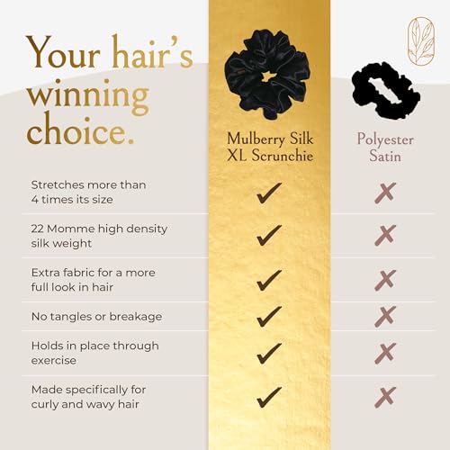 Silk Scrunchies for Women Ponytail Holders ? Oversized Mulberry Silk Scrunchies ? Extra Large No Damage Hair Ties for Curly, Thick, and Thin - Hair Accessories for Women ? Black, XL By Curlfriend