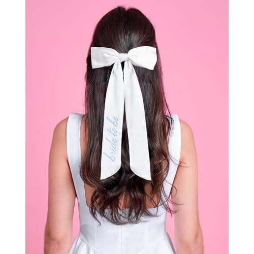 xo, Fetti Blue Bride to Be Embroidered White Hair Bow | Bachelorette Party Hairpiece, Bridal Shower Accessory, Bridesmaid Gift, Wedding Headband, Engagement Accessory