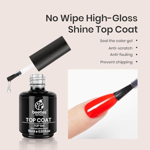Beetles Top Coat Base Gel & Nail Glue Set-3Pcs No Wipe Top Coat Gel Nail Polish & Base Coat with 9 In 1 Nail Glue Shine Effect Long Lasting Soak Off Uv Light Lamp Diy Fall Nail Gifts for Women & Girls