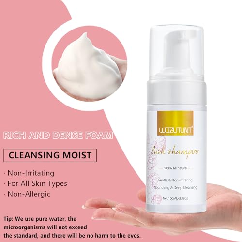 3.38OZ Eyelash Extension Cleanser Lash Mousse Lash Shampoo for Extensions, USB Mini Portable Fan Rechargeable Electric Handheld Air Conditioning Lash Shampoo Brush Plastic Wash Bottle (lash fan-pink)