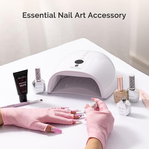 MelodySusie Premium UV Protection Gloves for Manicures, Cool Feeling Fabric,Professional UPF50+, UV Gloves for Gel Nail Lamp, Anti UV Light, Skin Care Fingerless Design, Pink