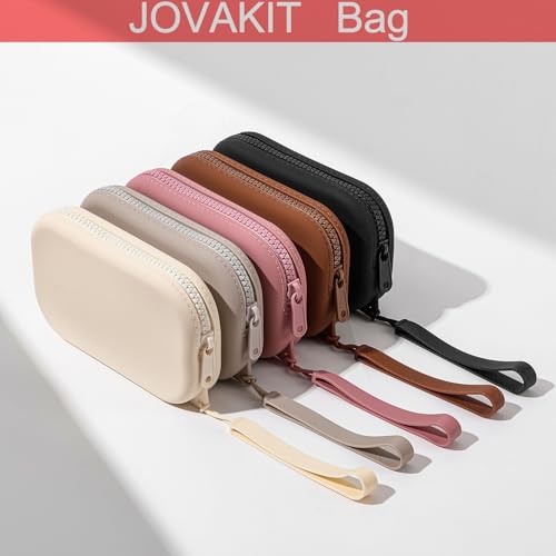 JOVAKIT Small Portable Silicone Makeup Bag for Women, Travel Waterproof Toiletry Cosmetic Bag Gifts for Women, Zipper Closure Makeup Case with Handle (Black)