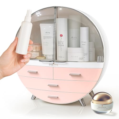 Glamora ? Luna by COZYTO ? Premium Cosmetic Organizer with Magnetic Doors Multi-Tier Skincare & Makeup Cabinet Perfume Organizer Makeup Organizer (Pearl White/Blush Pink & Silver Accents)