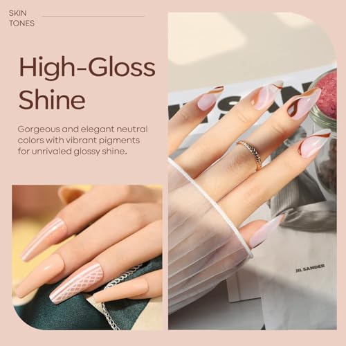 modelones Gel Nail Polish Kit -6 Colors Fall Winter Nude Pink Gel Polish Set Skin Tones Neutral Brown Soak Off Gel Nail Kit Manicure DIY Nail Art Salon Home Gift
