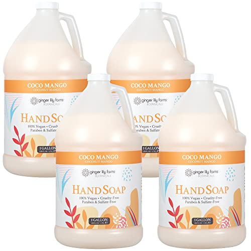 Ginger Lily Farms Botanicals All-Purpose Liquid Hand Soap Refill, Coco Mango, 100% Vegan & Cruelty-Free, Coconut Mango Scent, 1 Gallon (Pack of 4)