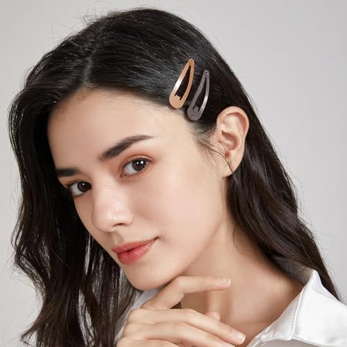 Dofash 5CM/2IN Snap Hair Clips for Styling Sectioning, Barrettes for Fine Hair, Metal Clips 12 Count, Light Brown+Dark Brown