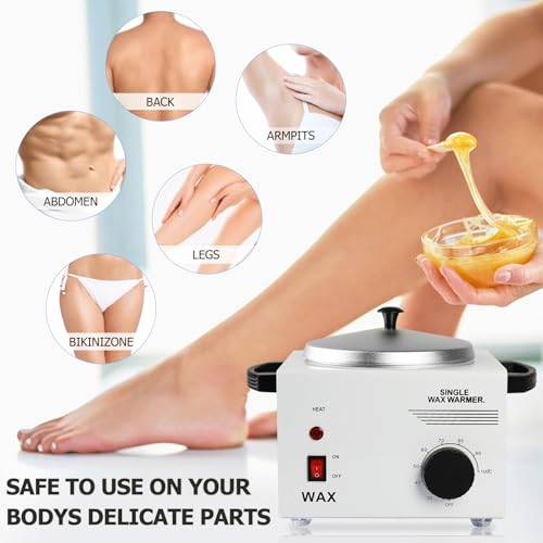 Wax Warmer Kit For Hair Removal, Professional Waxing Kit with 50pcs Waxing Sticks Single Wax Warmer Electric Heater For Women & Men, Facial Skin Body SPA Salon Equipment