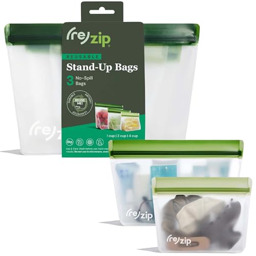 (re) zip 3-Piece TSA-Compliant Travel Bags | Stand-Up Style, Leakproof Storage for Toiletries, Cosmetics, Electronics, Snacks, Carry-On Organization | Quart (1), 2-Cup (1), Snack (1)