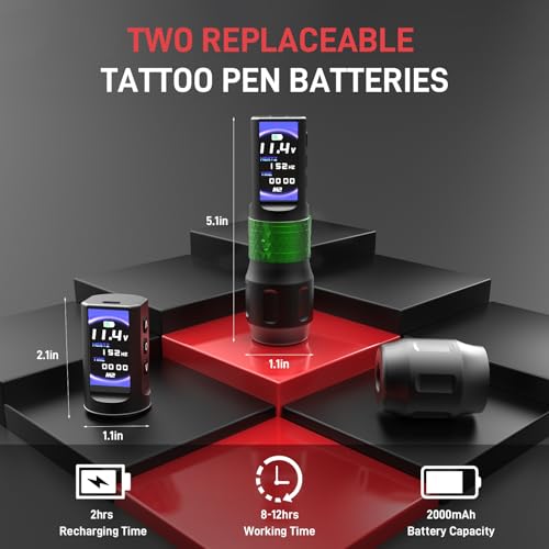 YILONG Tattoo Machine Gun, F6 Rotary Tattoo Pen with 2 Replaceable 2000mAh Batteries, OLED Display, Tattoo Equipment for Tattoo Cartridge Needles, Professionals, and Tattoo Artists (Green)