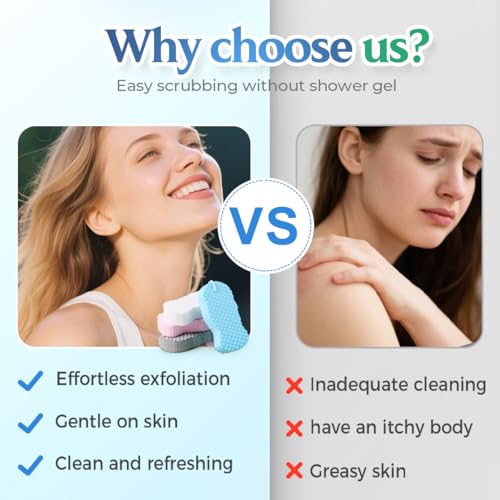 Magic Exfoliating Bath Sponge, Magic Exfoliating Body Scrubber Skin Friendly & Reusable for Adults Women and Men (Blue+Pink)