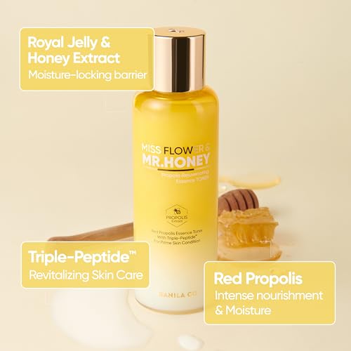 BANILA CO Miss Flower & Mr Honey Propolis Rejuvenating Essence Toner | Hydrating Toner with Propolis Extract & Royal Jelly | Hydrating Korean Skincare for Youthful Radiance (190ml / 6.42 fl oz)