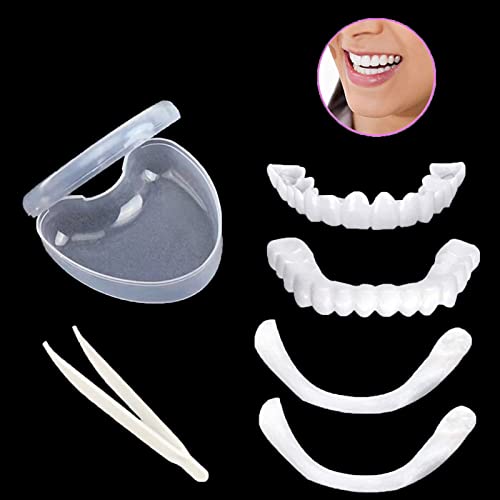 1Set Dentures Veneers Tooth,Dental Care Kits for Anti Molar Orthodontic Cosmetic Teeth,Smile Snap Tooth.(White,1Top+ 1Bottom+2Adhesives+1Tweezers+1Heart-Shaped Storage Box£©