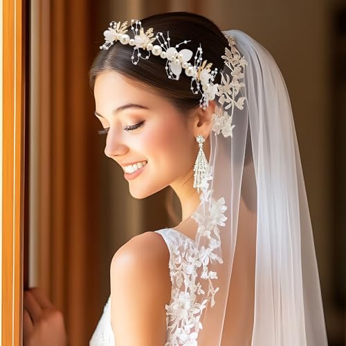 Flower Girl Headpiece, Bridal Headband,Flower Girl Hair Accessories, Princess Crystal Pearl Hair Accessories, Suitable for Teenage Girls and Women £¨White£©