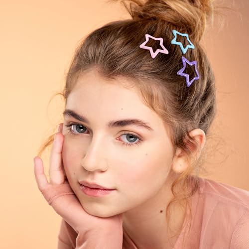 Joez Wonderful 20 Pcs Multicolor Star Hair Clips, 1.18"/3cm Metal Snap Hair Clips, Cute Star Clips Hair Barrettes, Non-Slip Fashion Hair Accessories for Women Girls (10 Colors)