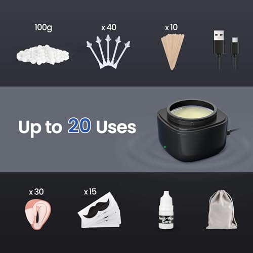 Nose Wax Kit Men, Nose Hair Waxing Kit with 158¡ÆF Smart Temp Control, 40 Sticks, 100g Wax, Painless Nose Hair Removal with USB-C Fast Heating, Upgraded Capacity, Multi-Accessories