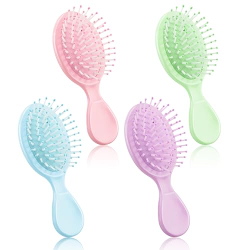 HOFASON 4 PCS Mini Wet Hair Brush Travel Stocking Stuffers for Women Teens Girls, Small Hair Brush for Pockets, Bachelorette Party Favors, Bridesmaid Gift, Spa Party Supplies, Travel Mini Brush