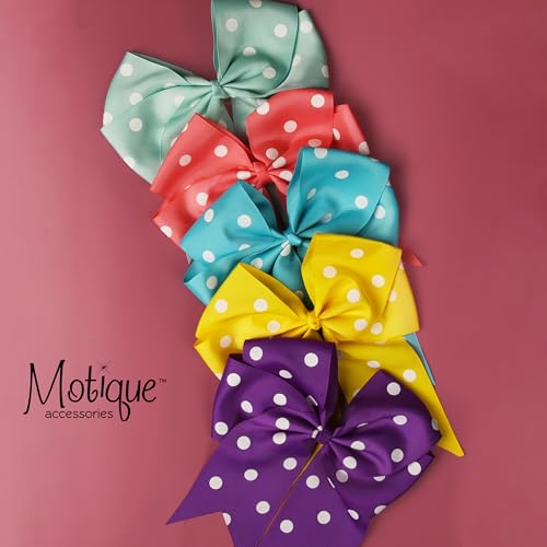 7.5 Inch Polka Dot Hair Bow with Tails Grosgrain Ribbon Hair Clip (Black)