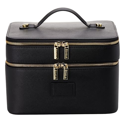 ETOILE - Duo Vanity Case Black - Large Functional Travel Makeup Bag Organizer with Removable Divider & Mirror