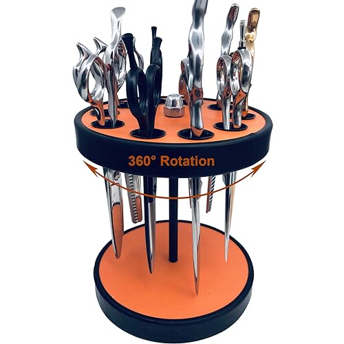 Rotating Hair Scissors Holder, Wooden Barber Scissors Storage Holder Salon Shears Holder Hair Stylist Scissors Container Hairdressing Tools Organizer Orange