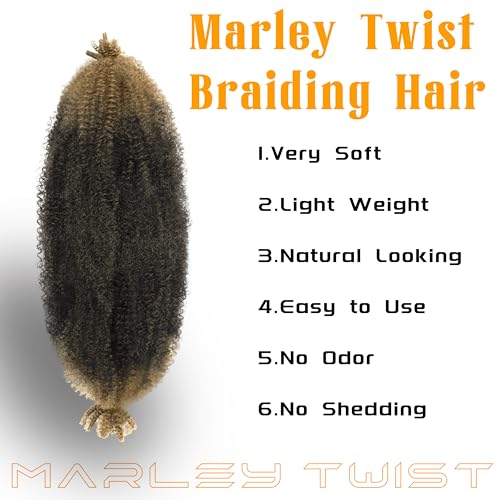 Marley Hair 18 Inch 7 Packs Pre Separated Springy Afro Twist Hair Ombre Honey Blonde Marley Twist Braiding Hair for Faux Locs Crochet Hair Pre Fluffed Spring Twist Hair Extensions (18",1B/27)