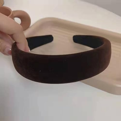 Deep brown Velvet Padded Headbands for Women Fashion Non slip Comfortable Head Bands for Women (Deep brown, one size)