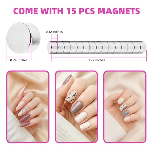 Yaya Acrylic False Nail Clipper with Magnets, Nail Tip Cutter with Length Measurement, 15Pcs Magnets (Rainbow) (Violet Red)