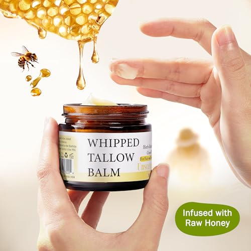 Organic Beef Tallow for Face, Grass Fed Tallow and Honey Balm with Raw Honey and Jojoba Oil for Sensitive and Dry Skin (2 Oz (Pack of 2), Unscented)