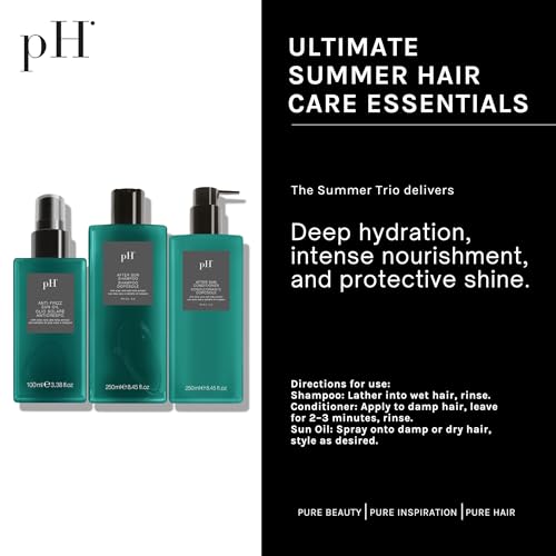 pH PURE HAIR Laboratories Ultimate Summer Hair Care Essentials: Shampoo Conditioner & Anti-Frizz Oil for Sun, Salt & Chlorine, Hydrates & Repairs with Aloe Vera & Tulip Extract (8.45+8.45+3.38 fl oz)