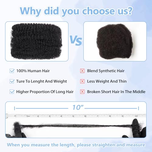 Afro Kinkys Bulk 100% Human Hair For Dreadlock Extensions Afro Kinky Curly Human Braiding Hair For Repair Crochet Dreads Loc Twist Braids (#1B, 14Inch-50Gram)