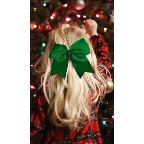 Tobeffect Hair Clip - 8 Inch Green Hair Bow - Cheerleading Bows for Girls, Women, Cheerleaders Grosgrain Material - Perfect for Hair Securing, Festivals, Birthdays, Weddings, School