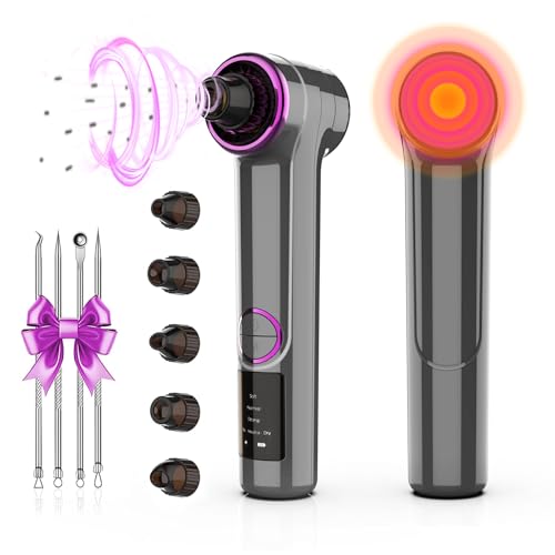 Blackhead Vacuum Removers, Pore Suction Cleaner with Heating, 3 Adjustable Suction Levels & 9 Modes, Comedone Extractor Kit with 5 Heads for Nose & Electric Face Deep Pore Cleansing