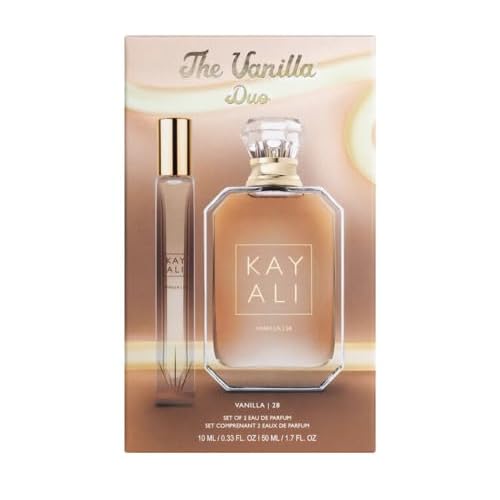 Huda Kayali Beauty The Vanilla Duo Limited Edition Gift Set: Vanilla | 28 Eau De Parfum Full Size (1.7 fl oz / 50 ml) and Travel Size Spray (0.33 fl oz / 10 ml)