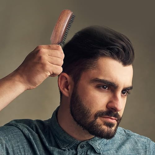 Hair brush for Men, Boar Bristles Slick Back Hair Brush for Fine Thin Medium Hair, Nature Boar Hairbrush for Beard Styling